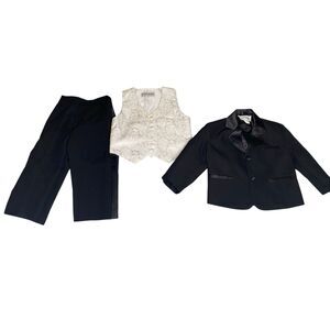 Peanut Butter Boys Black Formal 3 Pc Suit Set Vest Jacket Pants 2T Toddler Wed
